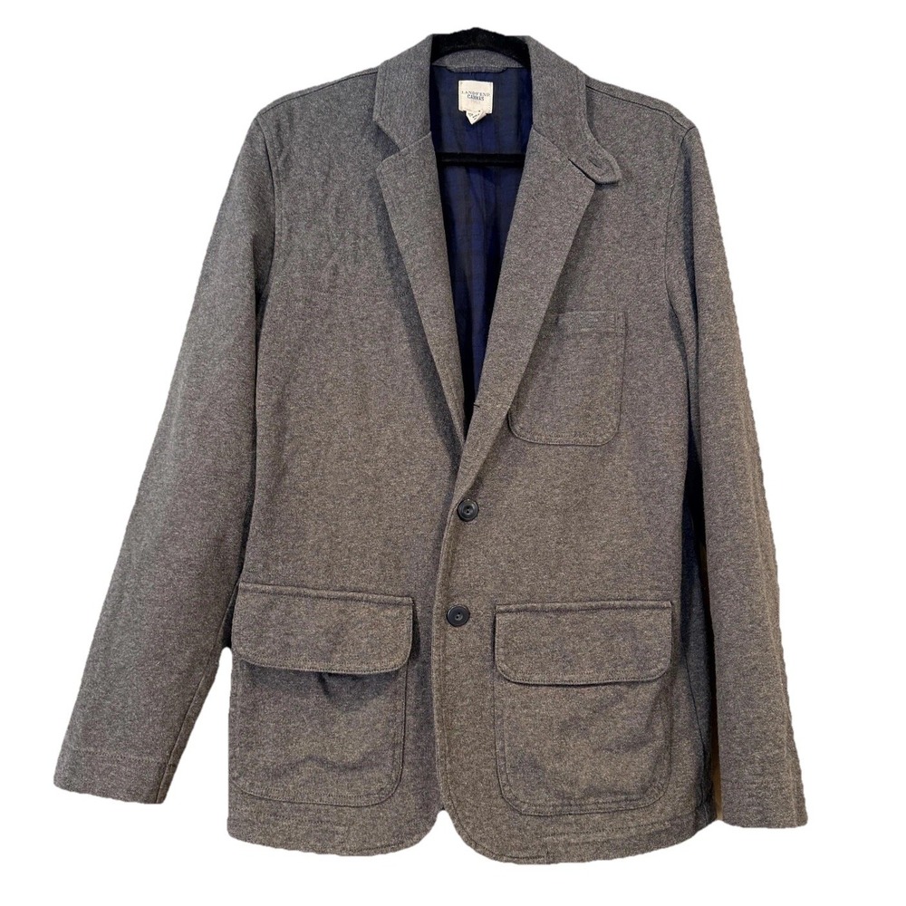 Lands End Canvas Blazer Mens S Gray Cotton Knit Casual Sport Coat Button Jacket
